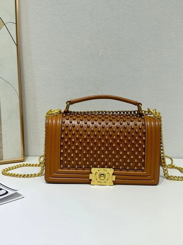 Luxury Designer Inlaid Pearls Lattice Embroidery Women's Shoulder Bag Fashion High-end Handbags Small Square Bag Versatile Purse LADYLYS