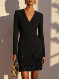 Handcrafted Floral Pleat V-Neck Mini Dress – Elegant Evening & Party Dress
