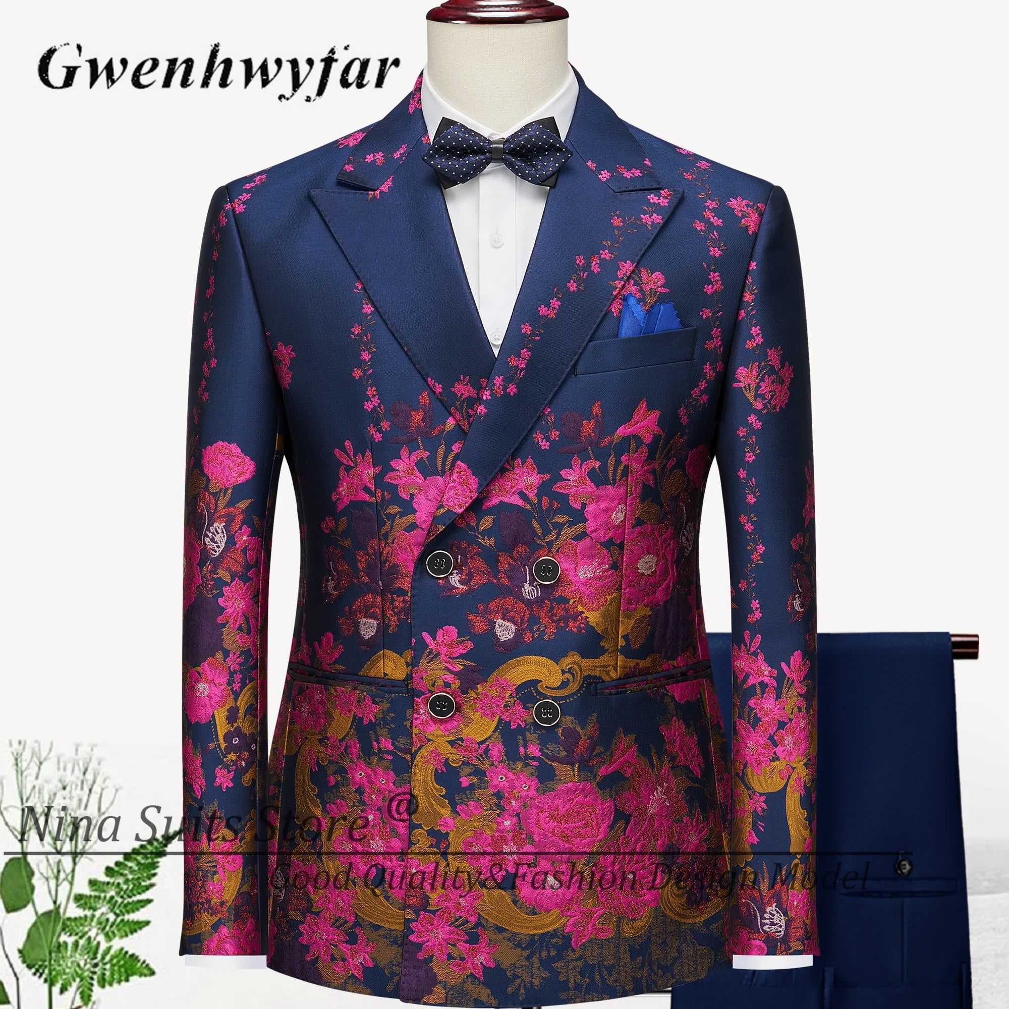 Men Suits Cashew Flower Jacquard Tuxedos Groom Wear Formal Party Suit LADYLYS