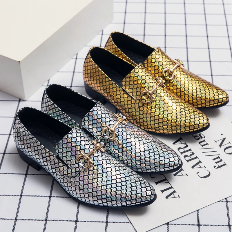 High-end banquet shoes, luxurious gold, pointed toe in genuine leather, large sizes: 38-48 LADYLYS