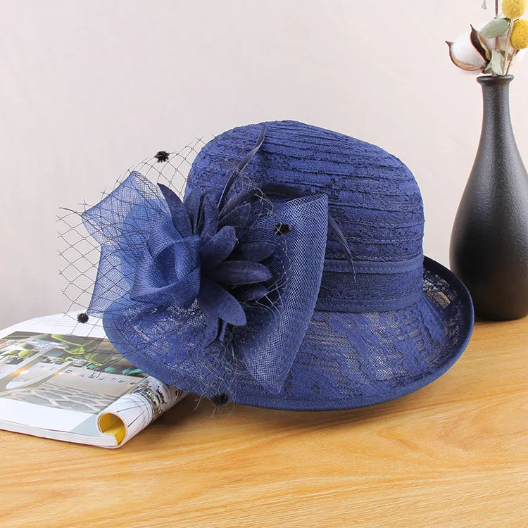 Sun Hats Women Lace Fabric Outdoor Fedora Hat Roll Rim LADYLYS