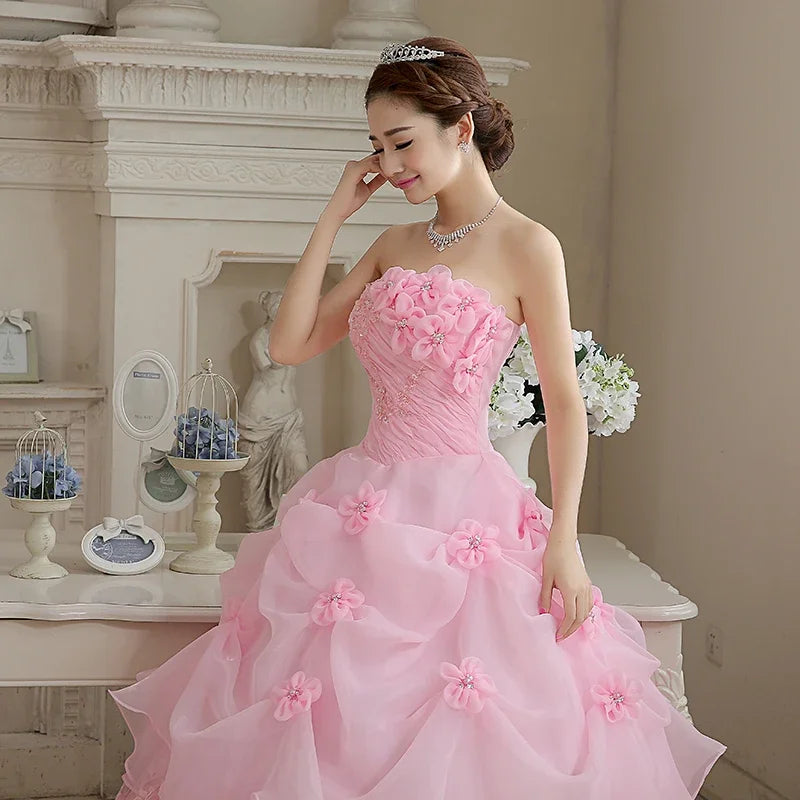 Ball Gown Sweet Pink Vestidos De 15 Flowers Cheap Quinceanera Dresses LADYLYS