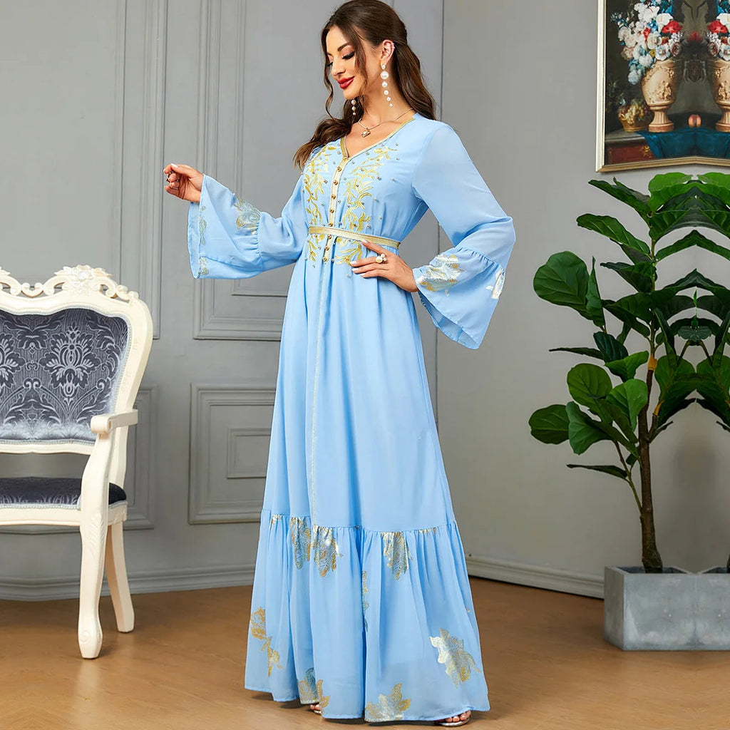 Robe longue brodée en mousseline de soie pour femme musulmane, style Ramadan Matutina-Chic