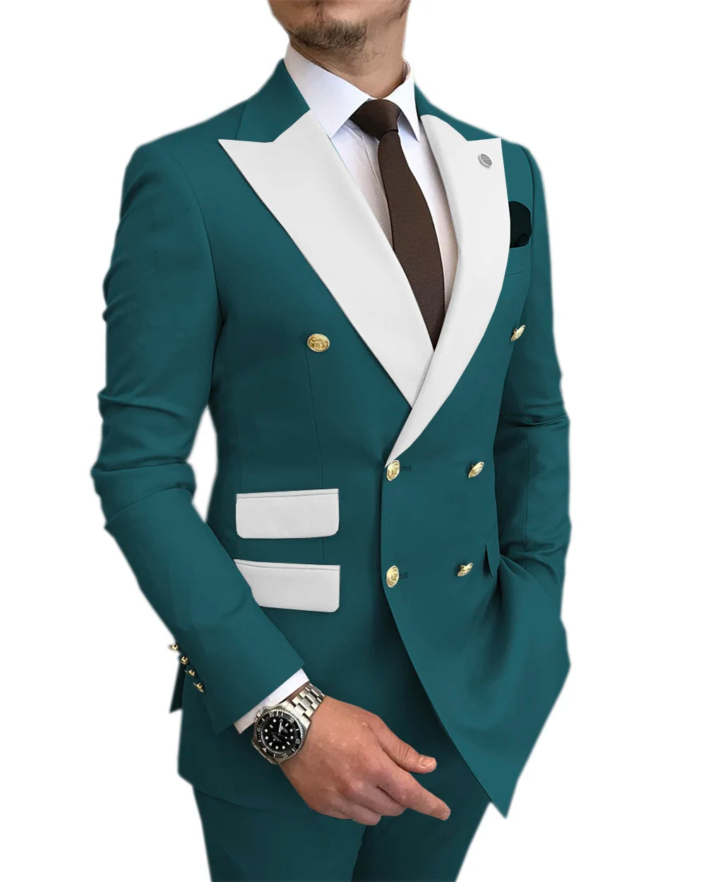 Jacket Pants Gold Buttons Party Tuxedo Dress Double Breasted Men Suits LADYLYS