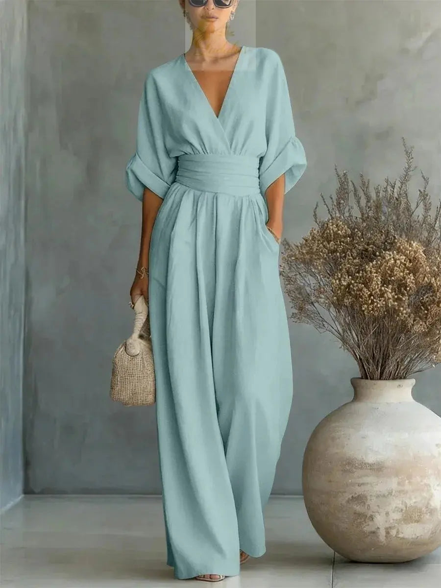 Jumpsuit Fashion High Waist V-neck Casual Sexy  Solid Color LADYLYS