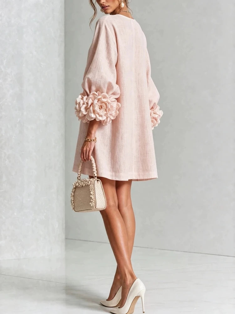 Women's Puff-Sleeve Appliqué Mini Dress