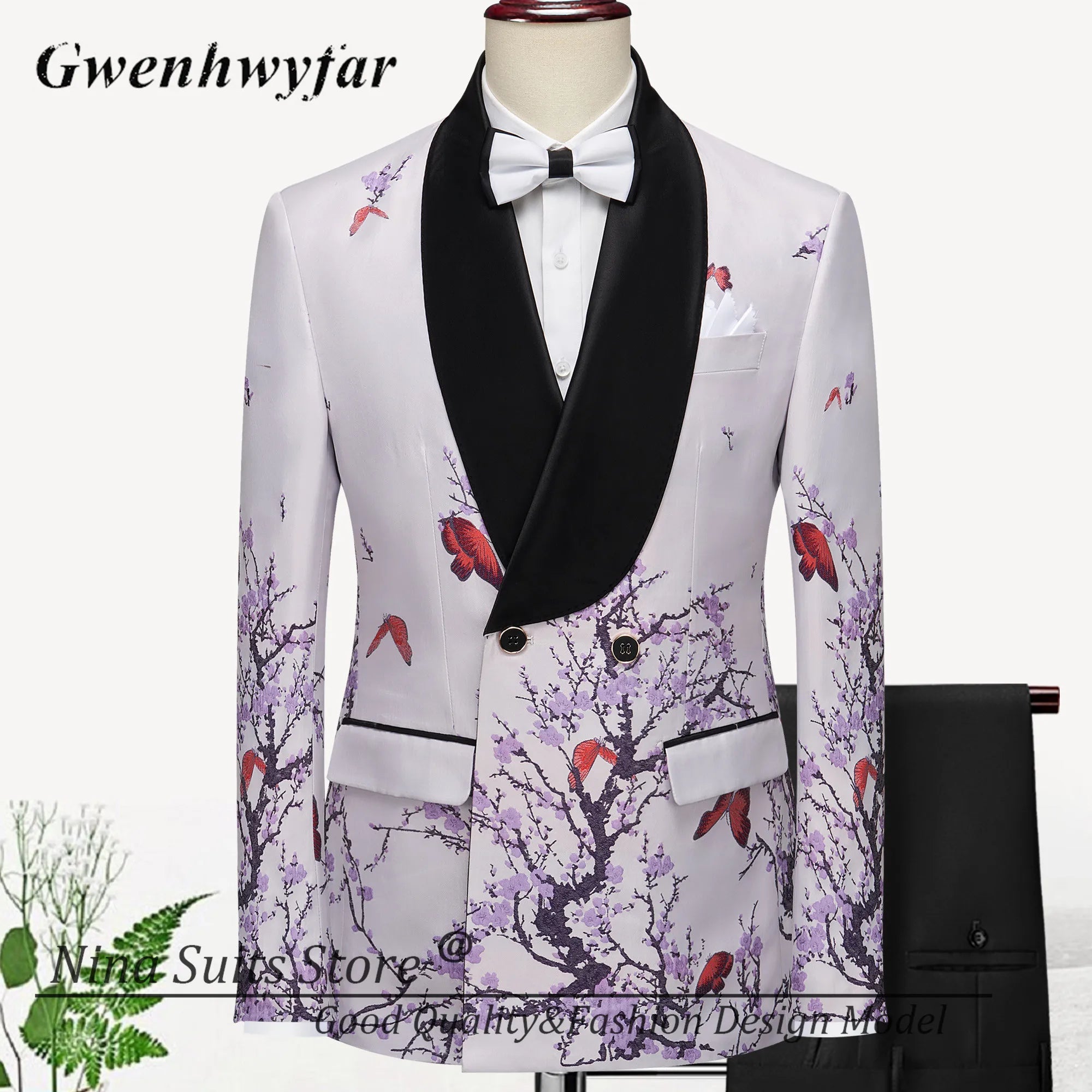 Men Suits Cashew Flower Jacquard Tuxedos Groom Wear Formal Party Suit LADYLYS