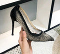 Women's Crystal Rhinestone Mesh Stiletto Pumps – Glitter Heels for Wedding & Party