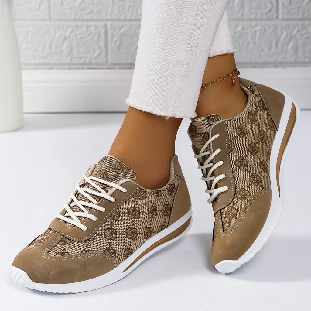 Women's Floral Flat Sneakers – Breathable Lace-Up Walking Shoes