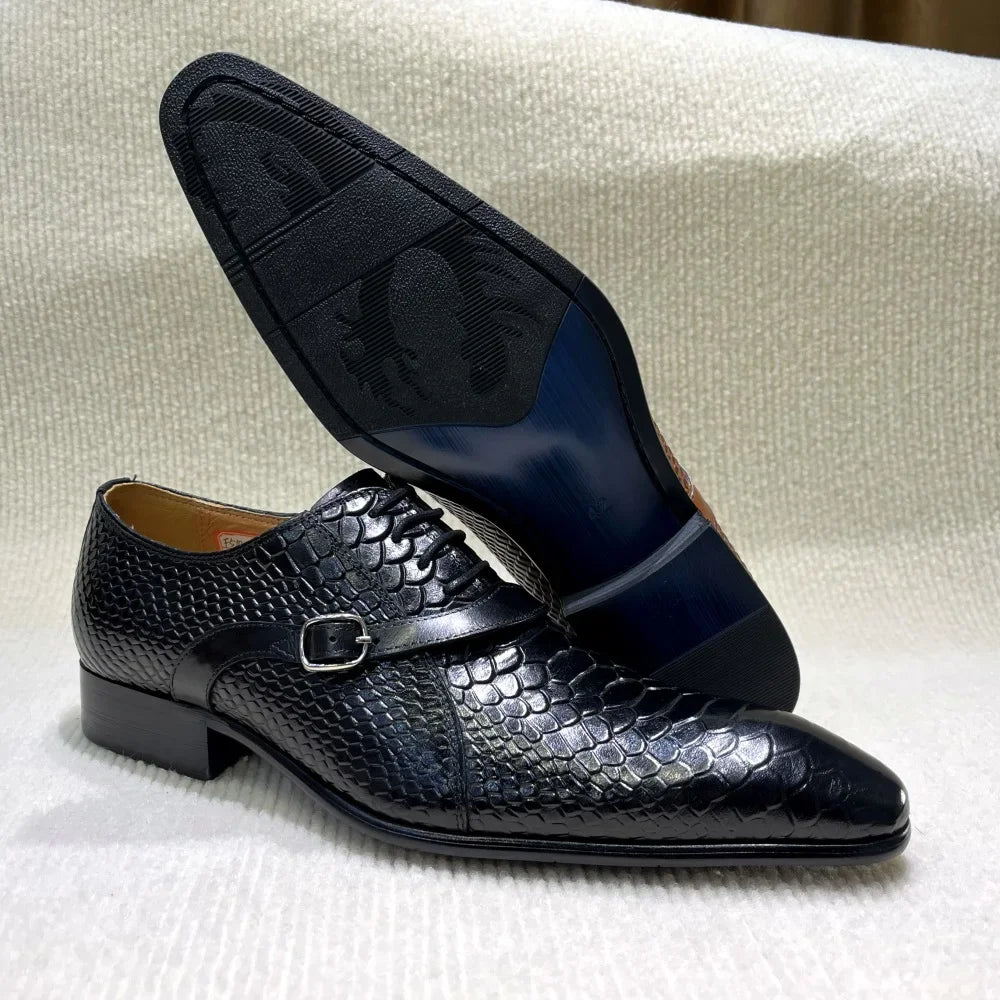 Italian-Style Handcrafted Leather Oxford Shoes – Python Pattern, Pointed Toe