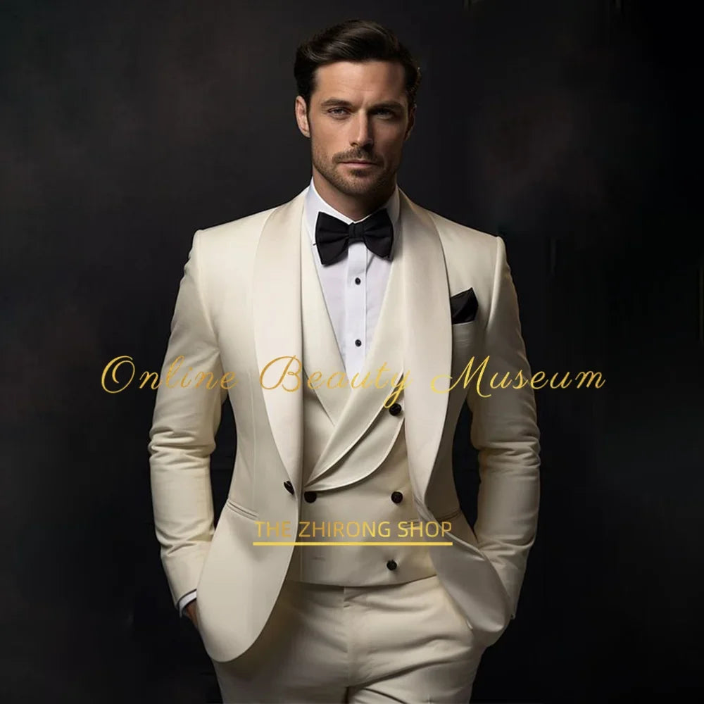 Elegant Ivory Tuxedo Suit for Men 3 piece set Jacket Vest Pants LADYLYS