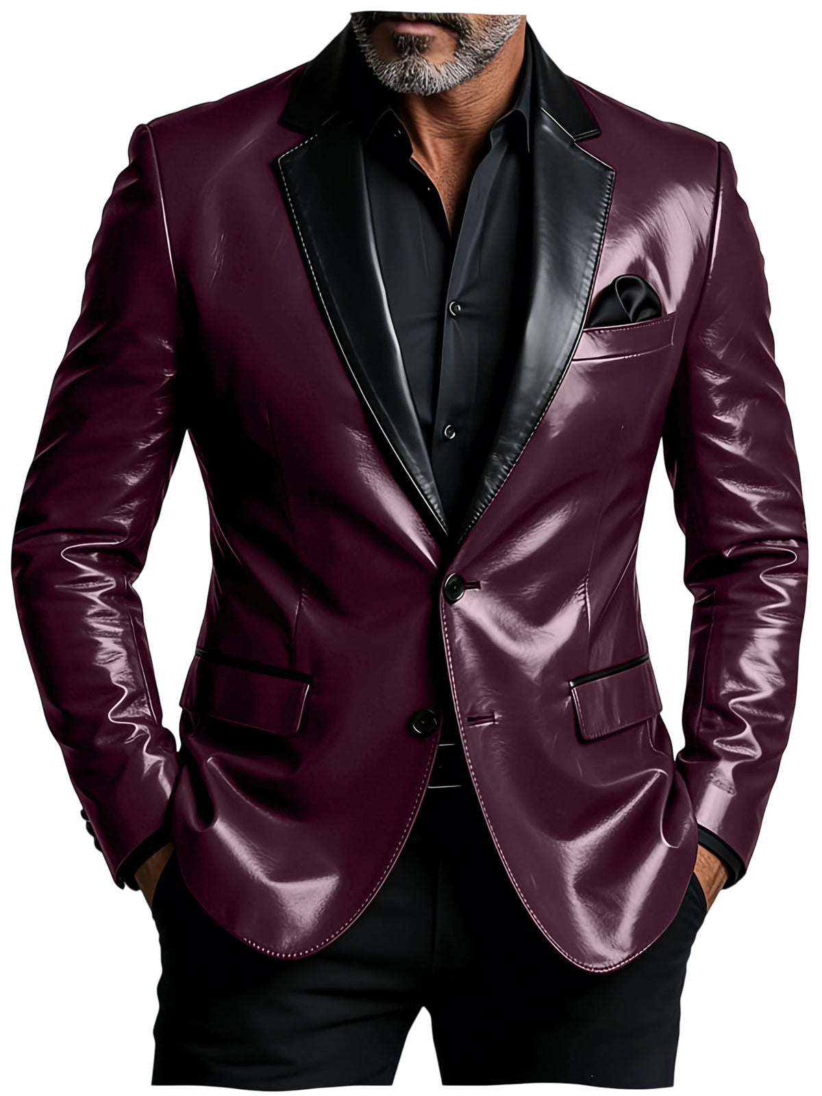 Men's Slim-Fit Two-Button Blazer with Leather Finish