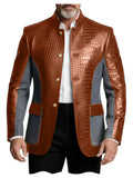 Men's Crocodile Embossed Leather Brown Jacket Patchwork Denim Luxury PU LADYLYS