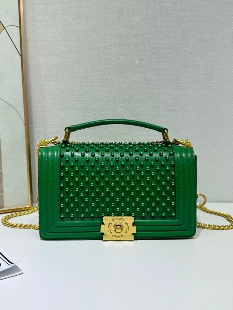 Luxury Designer Inlaid Pearls Lattice Embroidery Women's Shoulder Bag Fashion High-end Handbags Small Square Bag Versatile Purse LADYLYS