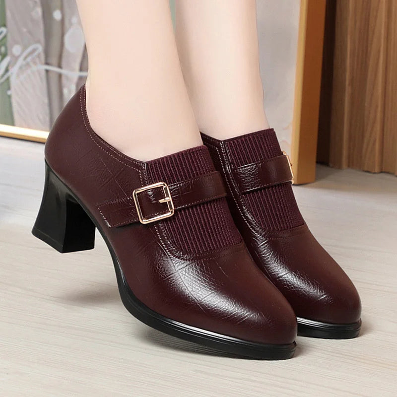 Women's Mary Jane Pumps – Pointed Toe Square Heel Slip-On Heels for Office & Daily Wear
