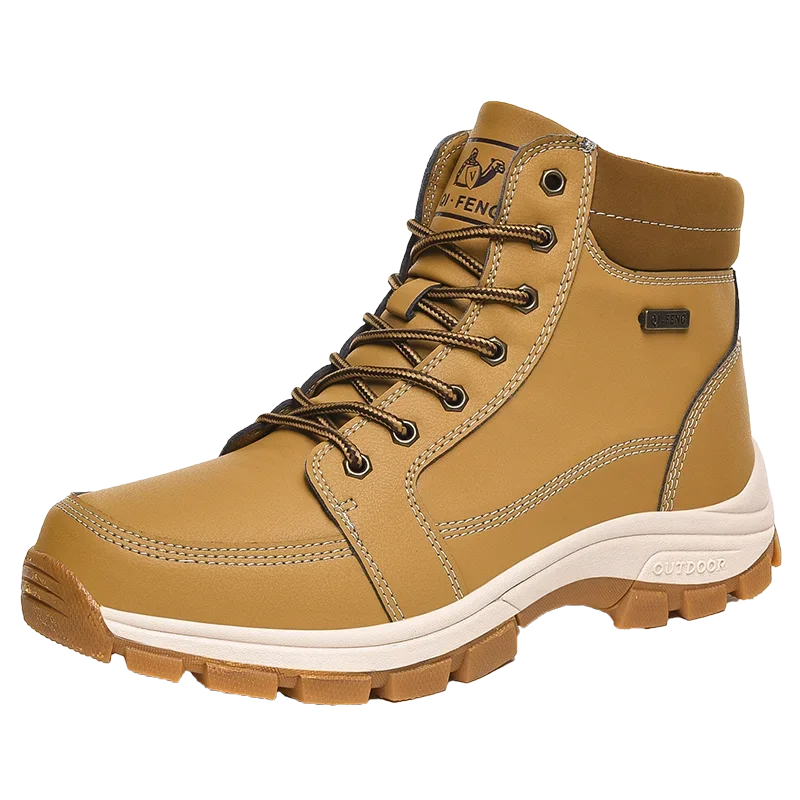 Men's Retro PU Leather Ankle Boots – Lace-Up Cowboy-Style Snow Boots with Optional Fur Lining