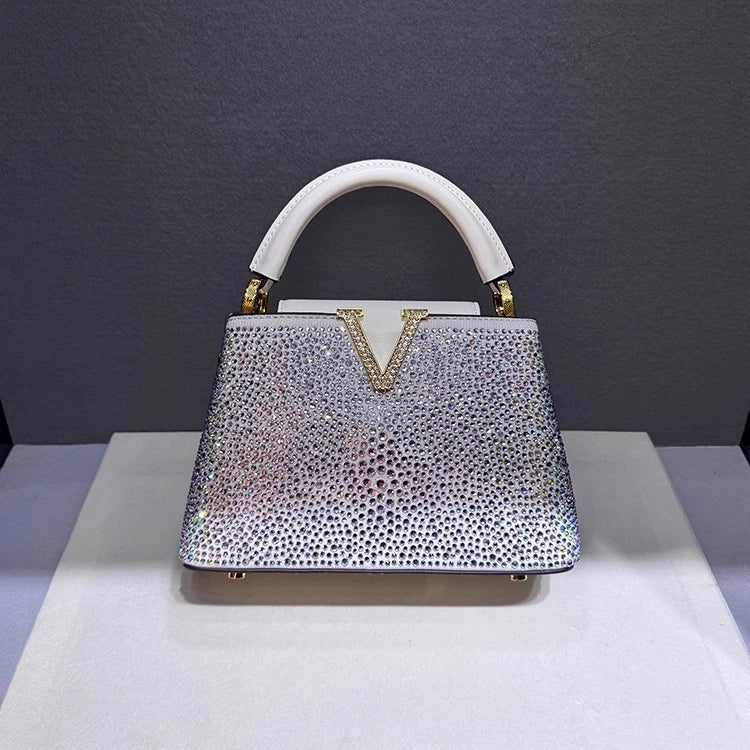 Luxury Brand Leather Diamond Handbag Rhinestone Shoulder Cross-body Tote Bags LADYLYS
