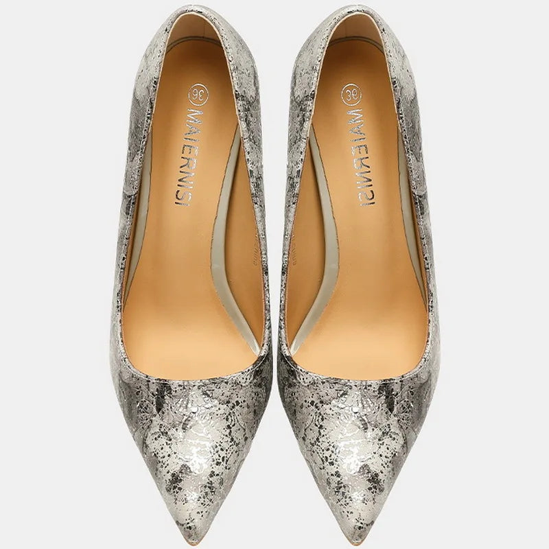 Women Cowhide High Heel Shoes Printed Leather Versatile Pumps LADYLYS