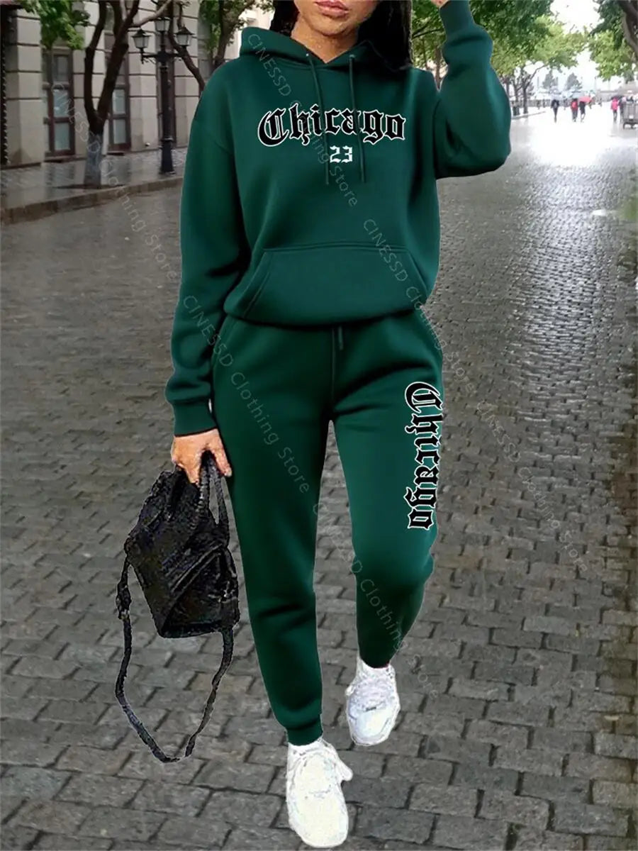 CHICAGO Women's Hoodie & Pants Tracksuit Set — Loose Fit Streetwear Jogging Suit