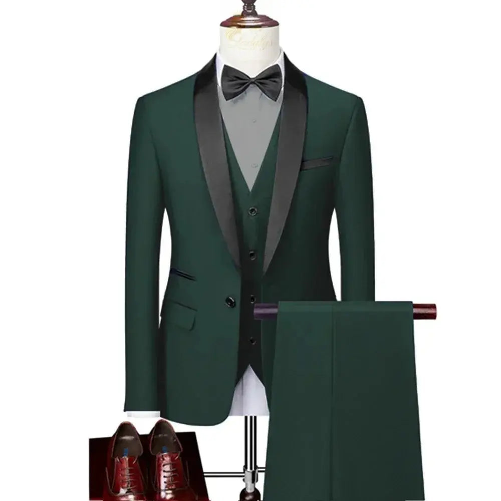 Lapel Black Collar 3 Pcs Suit Set Coat Vest Trousers LADYLYS