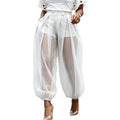 Women's Sheer Mesh Tulle Balloon Pants — High-Waist Elastic Cuff Bloomer Trousers | Elegant Casual