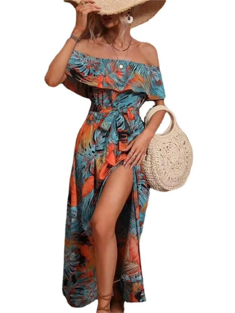 Ruffle Leace-up Beach Holiday Dress Elegant Temperament Lady LADYLYS