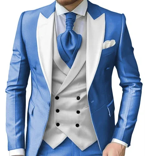 Men's Slim-Fit Three-Piece Suit with Peak Lapels