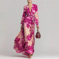 Elegant Party Dresses Woman Chic Floral Print V Neck LADYLYS