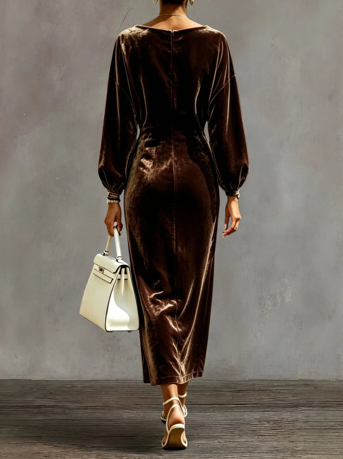 Women's Elegant Cowl Neck A-Line Dress with Lantern Sleeves