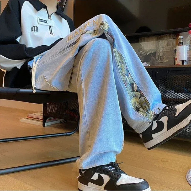 Men's High-Waisted Wide-Leg Drawstring Jeans