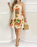 Floral Print Halter Neck Dress Boho Backless Halter Dress For Spring  Summer LADYLYS