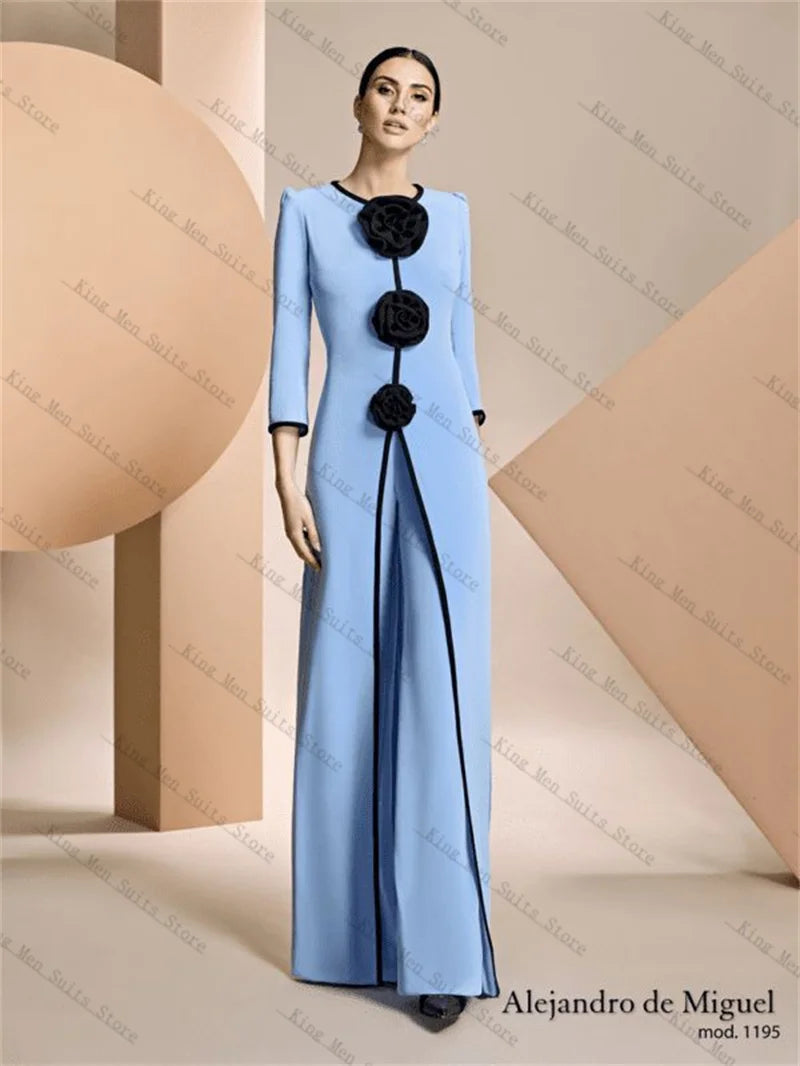 Women's Two-Piece Cotton Blazer Suit with Floral Detail