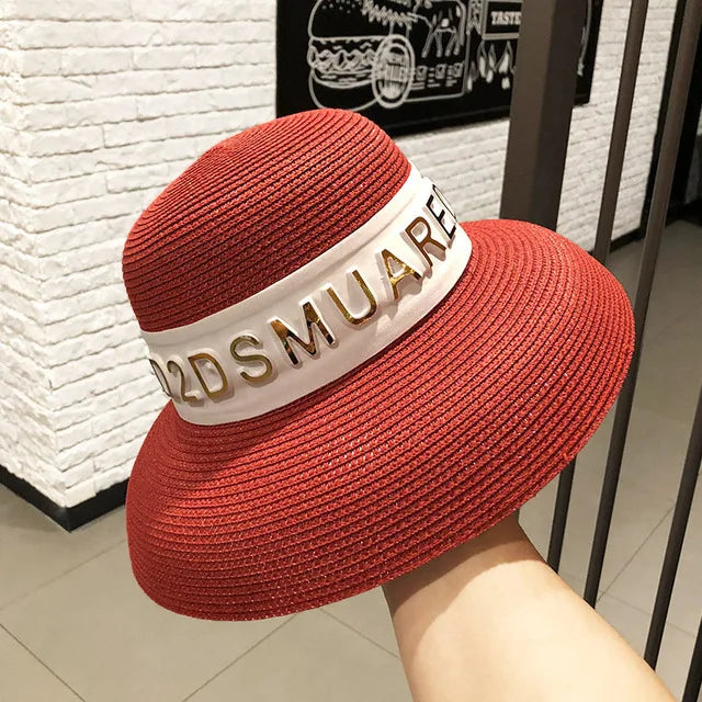 hood Hepburn wind big brim straw hat female summer sunscreen basin hat French beach holiday sunshade hat LADYLYS