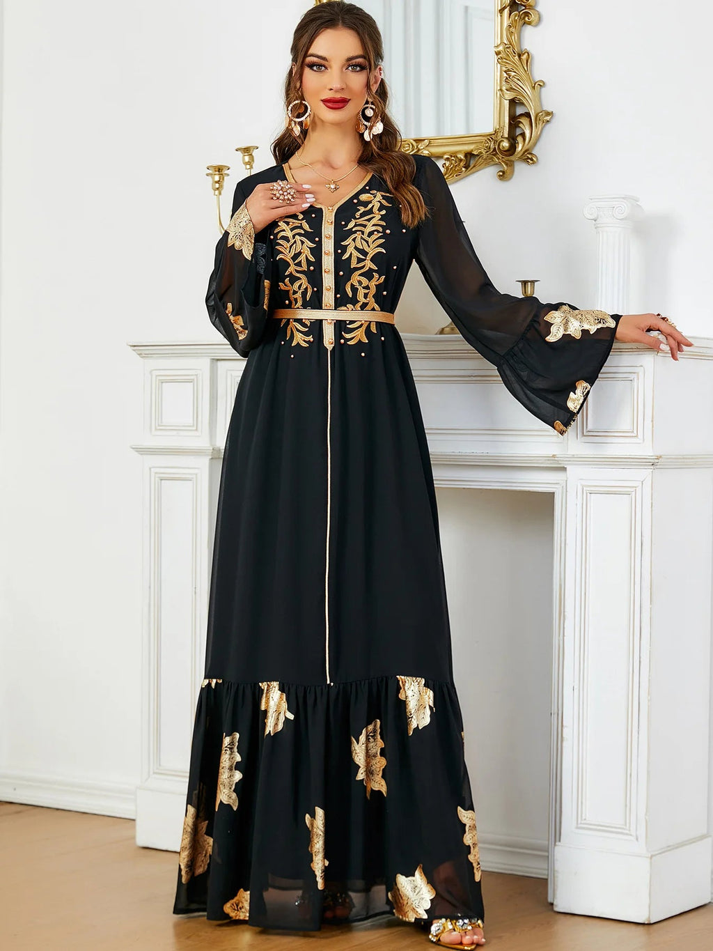 Robe longue brodée en mousseline de soie pour femme musulmane, style Ramadan Matutina-Chic