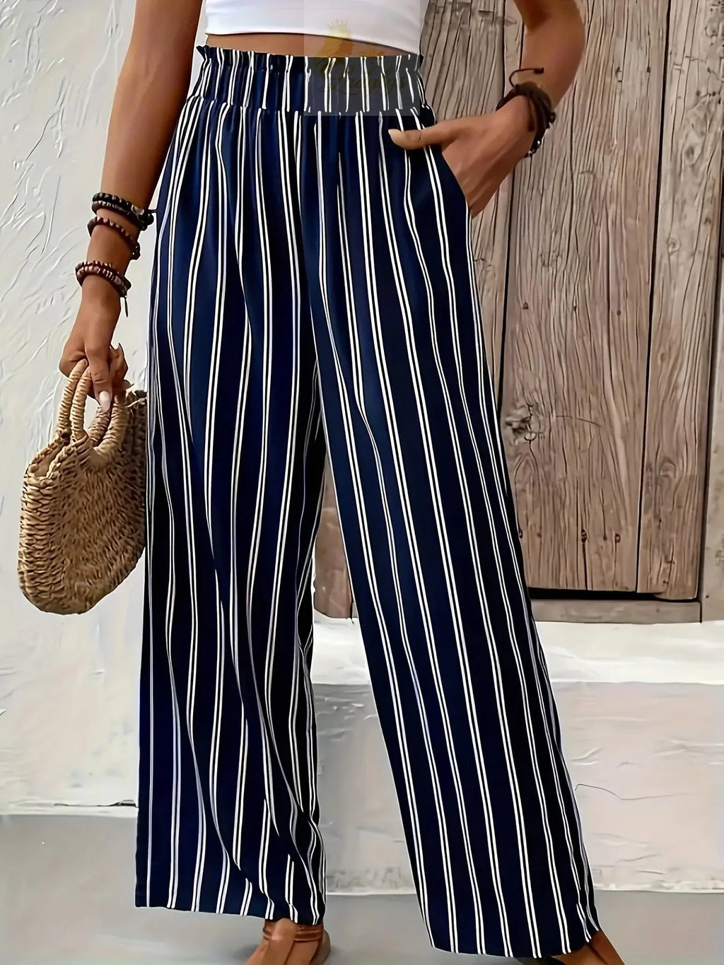 Striped Wide-Leg Pants Women loose Casual LADYLYS