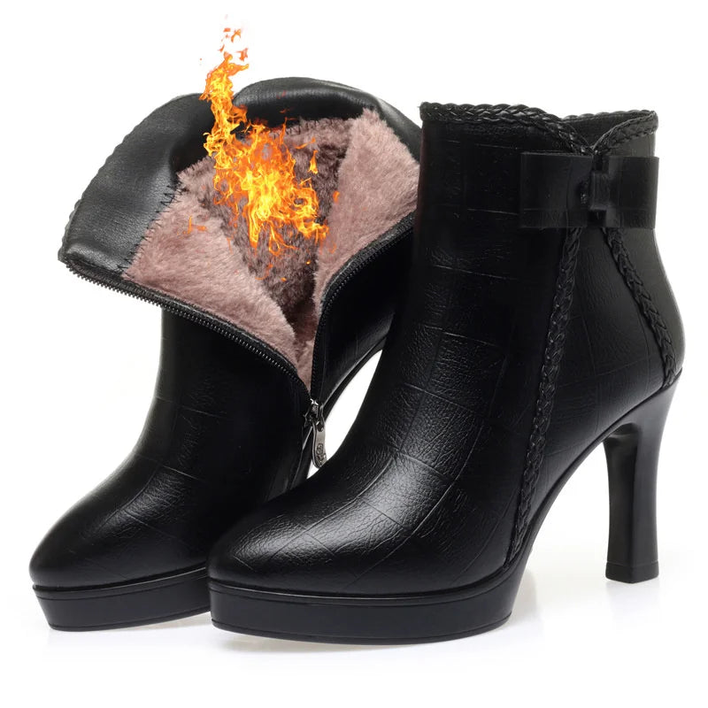 Women's Velvet Stiletto Ankle Boots – Pointed Toe Platform Booties with Bow Detail