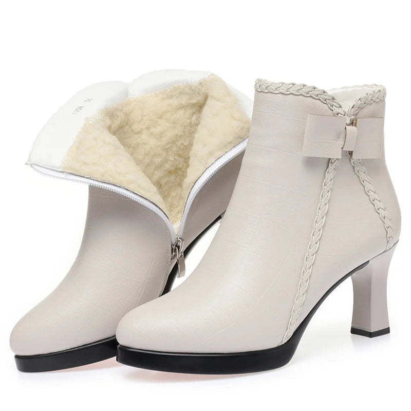 Women's Velvet Stiletto Ankle Boots – Pointed Toe Platform Booties with Bow Detail