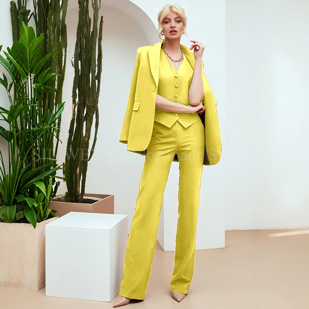 Chic Green 3-Piece Women's Suit – Slim Fit Blazer, Pants & Vest | Formal Office Set