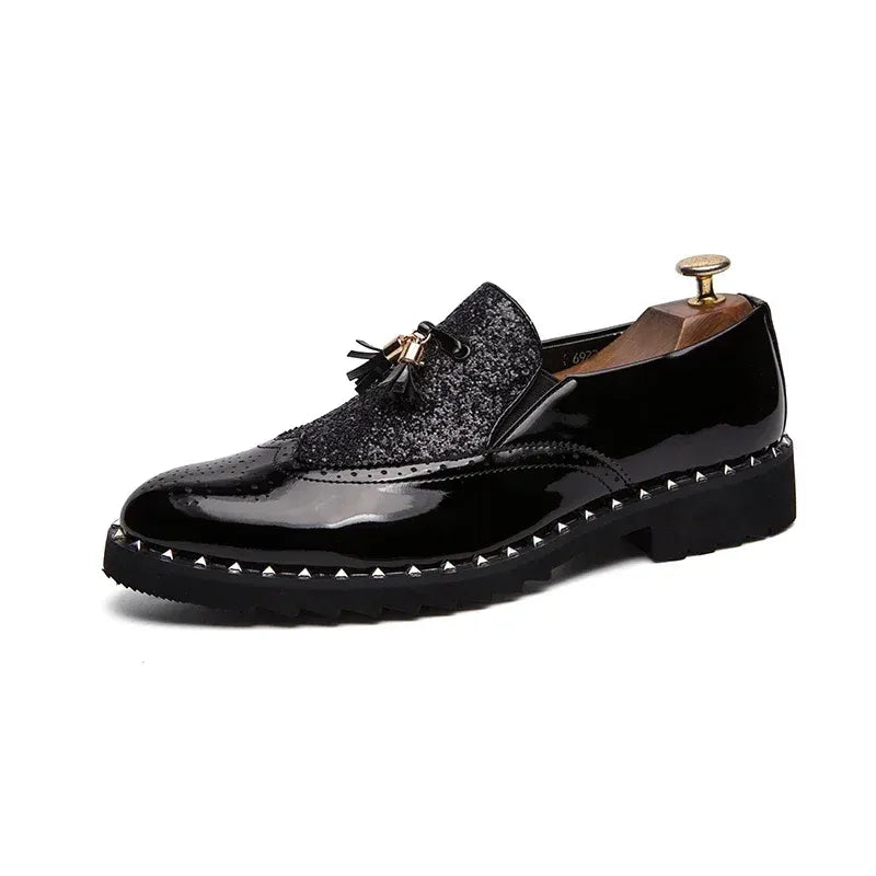 Men's Sequin Loafers in Black & Black Gold