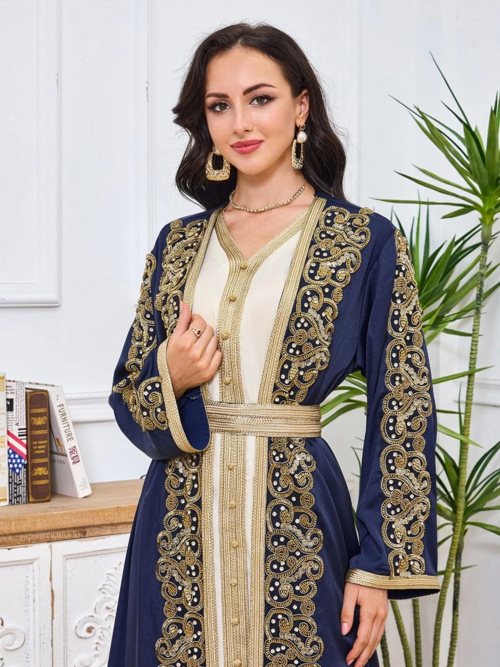 Robe de soirée luxueuse bleue 2 pièces, Kaftan, style musulman, Dubaï, élégante Matutina-Chic