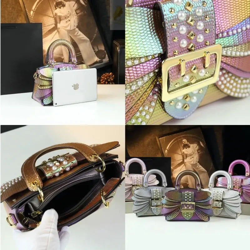 Pearl Riveted Wings Women Bag Real Leather Stylish Bag LADYLYS