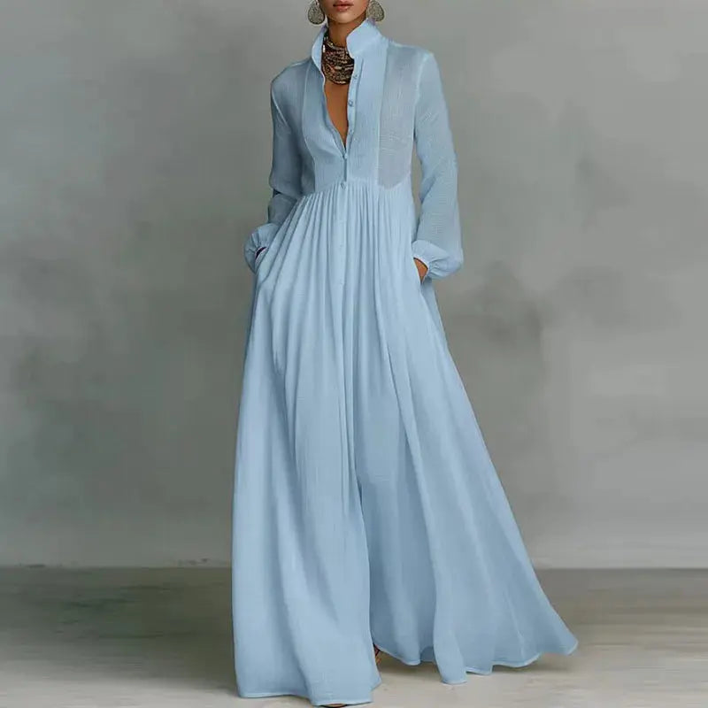 Maxi Shirt Dress Woman Elegant High Waist Solid Party Dress Spring Long Sleeve Loose LADYLYS