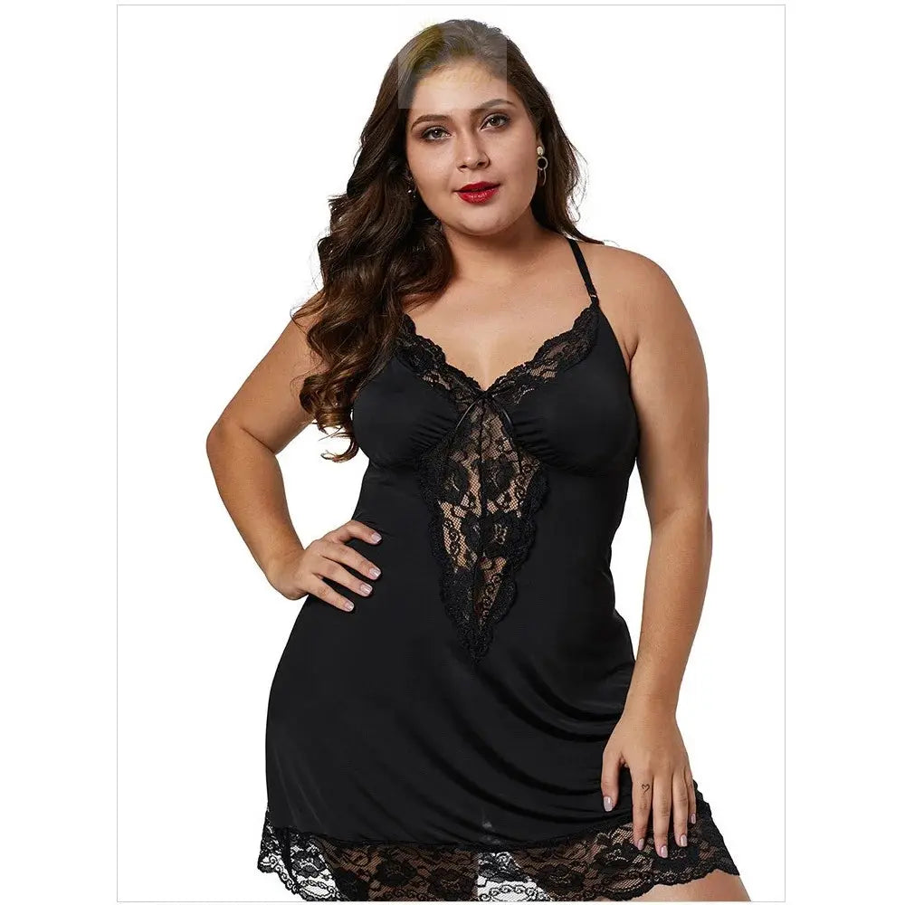 8XL Plus Size Sexy Lace Nightgown for Women Summer Pajamas Dress V Neck LADYLYS