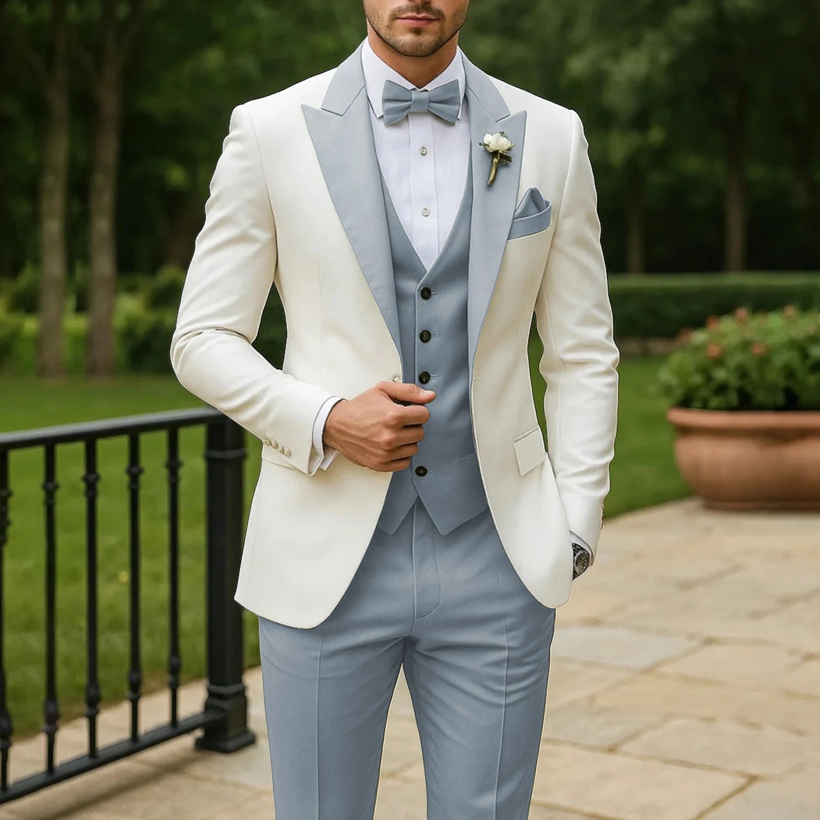 3 Piece Formal Men Suit Groom Groomsman Wedding Party Prom Business Male Tuxedos Set Blazer Vest Pants LADYLYS