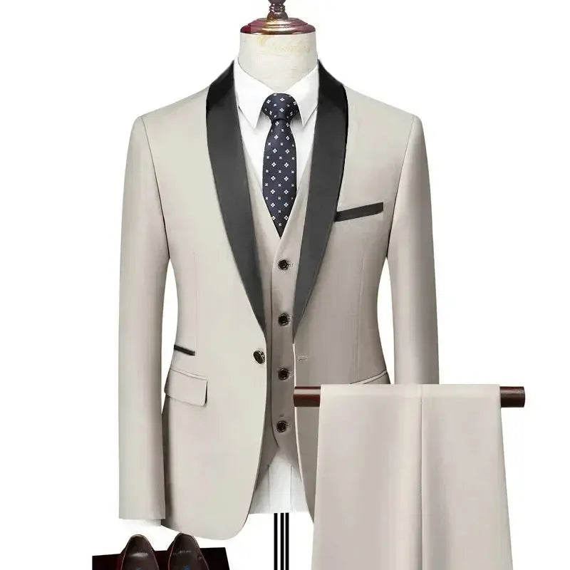 Lapel Black Collar 3 Pcs Suit Set Coat Vest Trousers LADYLYS