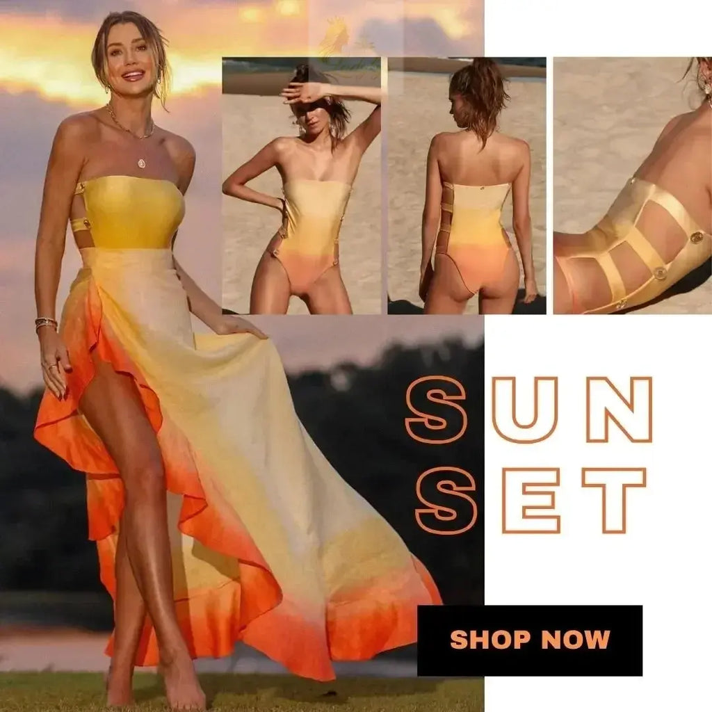 Gradient Print One Piece Swimsuit with Sarong - Micro Bikini Bodysuit LADYLYS