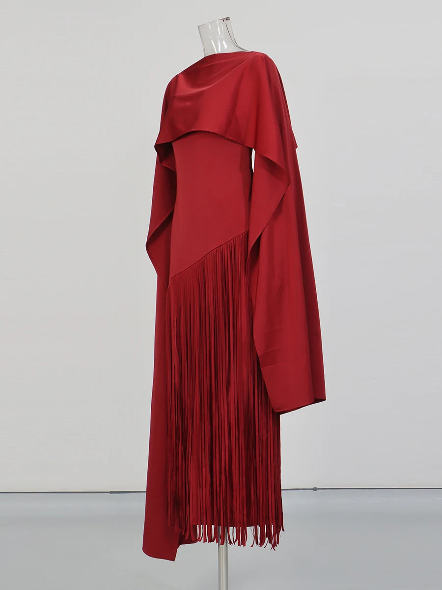 Solid Spliced Tassels Temperament Dress Elegant LADYLYS