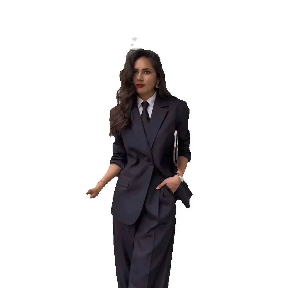 Women's Notched-Lapel Blazer & Full-Length Trousers Set
