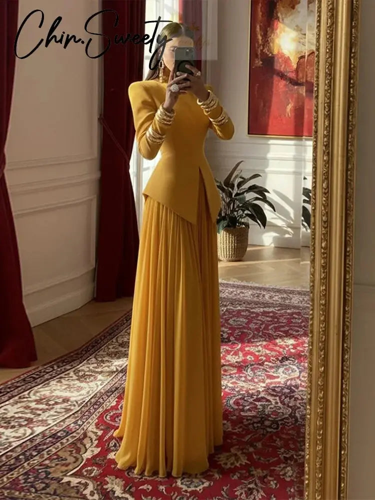 Elegant Solid Women's Blazer Suit Split Coats Chiffon Skirt Lady Set LADYLYS