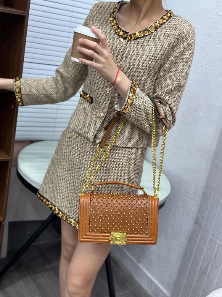 Luxury Designer Inlaid Pearls Lattice Embroidery Women's Shoulder Bag Fashion High-end Handbags Small Square Bag Versatile Purse LADYLYS